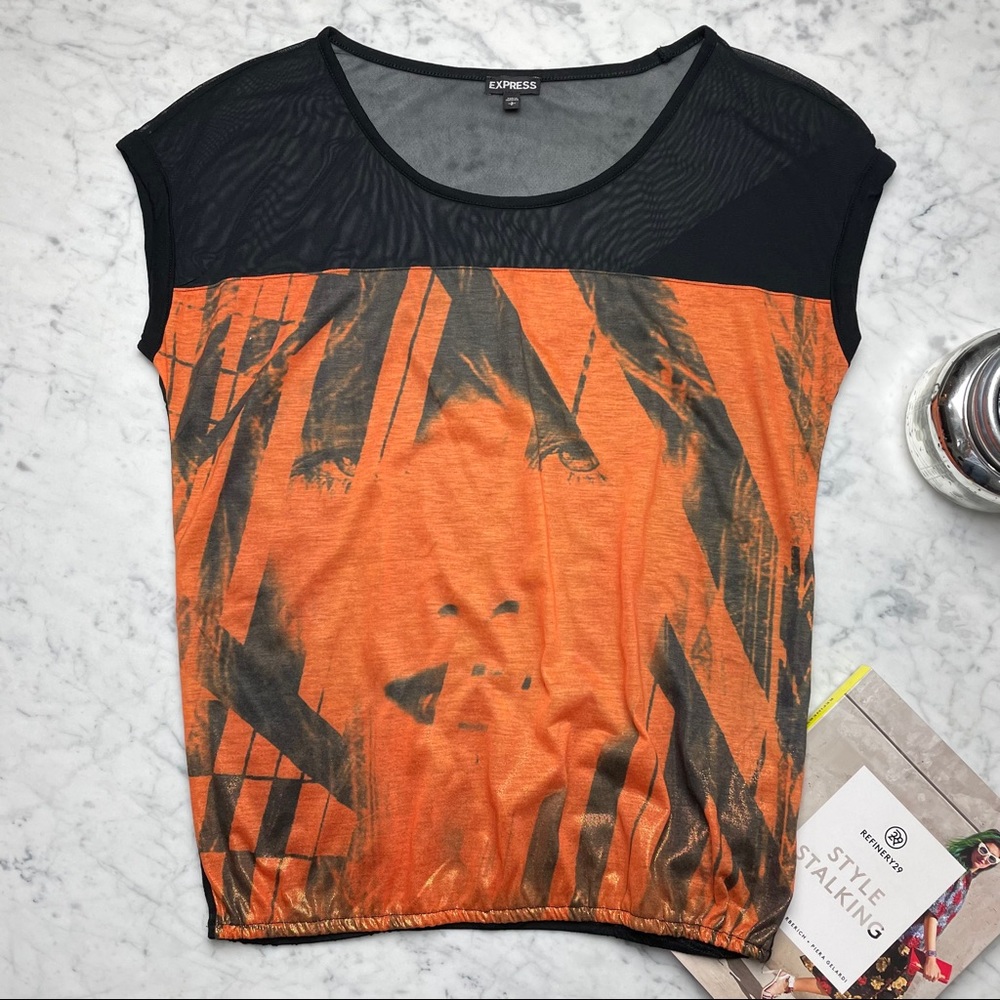 Express Short Sleeve Girl Woman Print Orange Top